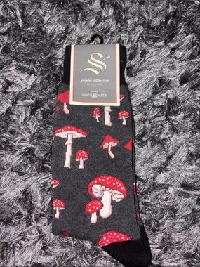 Men’s Black Socks with Red Mushroom Pattern